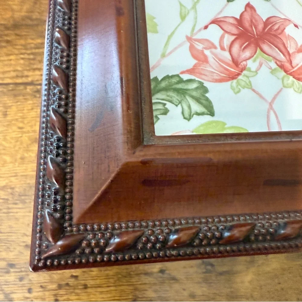 VTG Jewelry Box Photo Frame Brown Faux Wood Velvet Lined Grannycore Cottage Boho